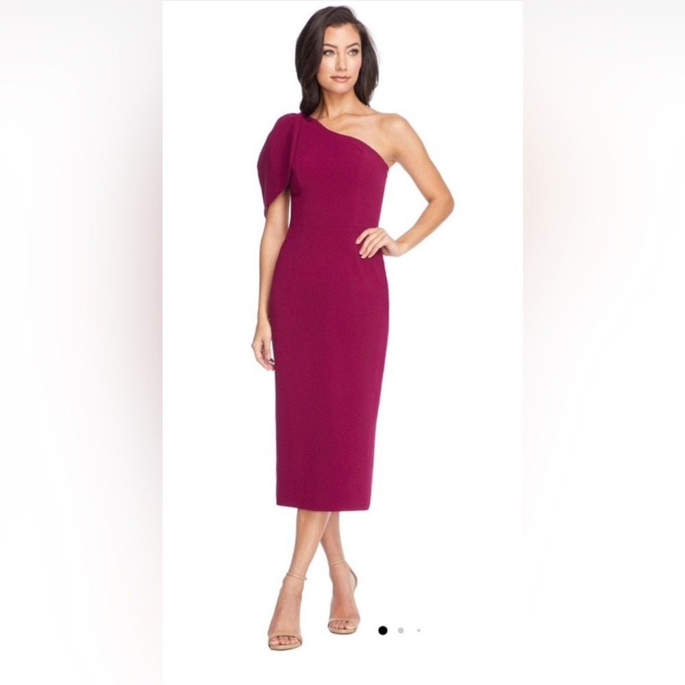 Dress the Population One-Shoulder Midi Dress in Fuchsia